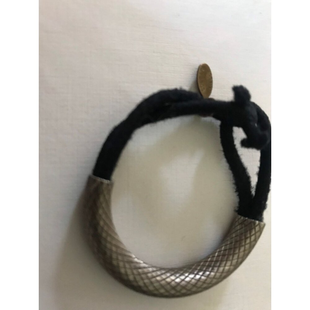 Vtg 1990's Colette Malouf Signed Silver Tone Textured & Black Ponytail Elastic